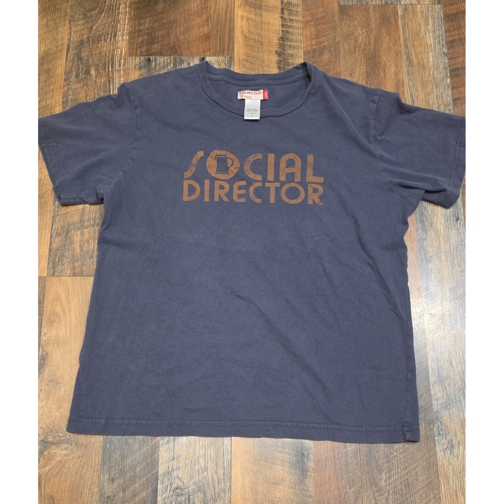 Guess Co Graphic Tshirt Social Director Beer Mug Sz L Y2K Grey Charcoal